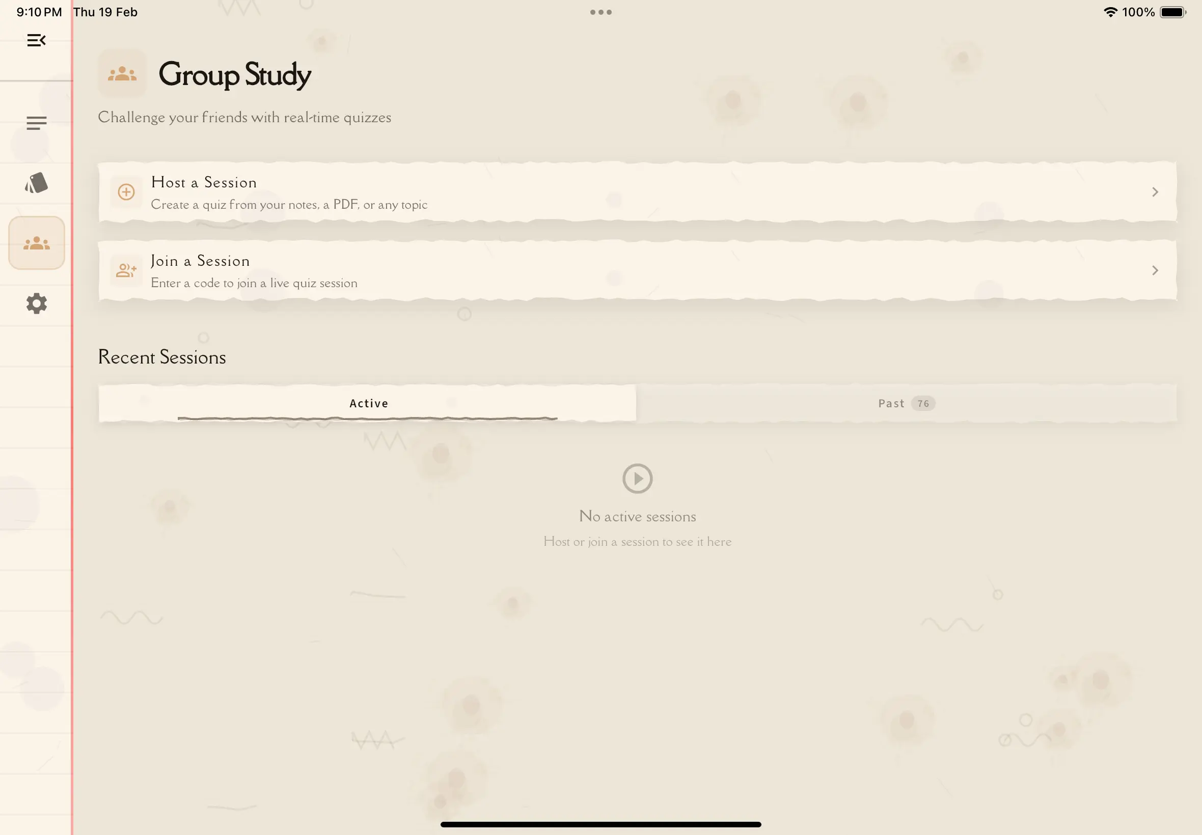 Group Study home screen showing host and join options