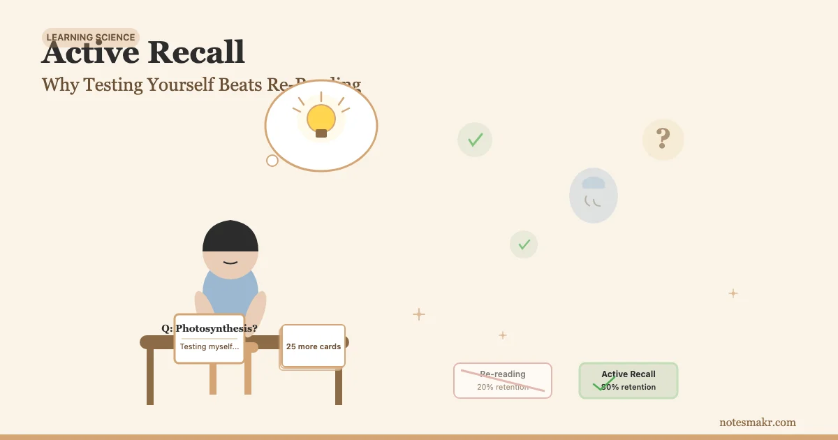 Recalling Study Method Active Recall: Why Testing Yourself Beats Re-Reading Every Time | Notesmakr